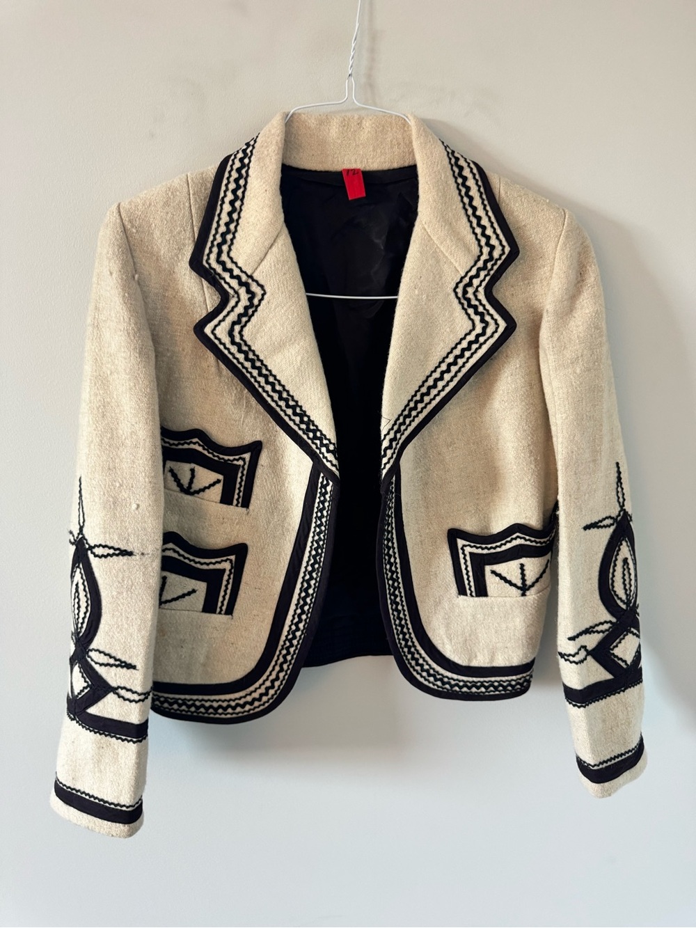 Womens Cream & Black Embroidered Jacket
